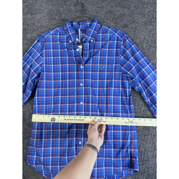Vineyard Vines On-The-Go Performance Men's Blue Plaid Button-Down Shirt M